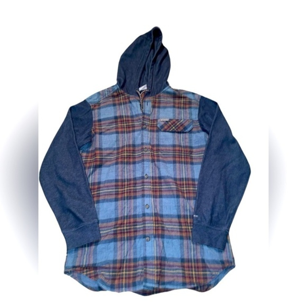 Columbia Plaid Long Sleeve Button Down Hooded Shirt Jacket size Small - Picture 1 of 9